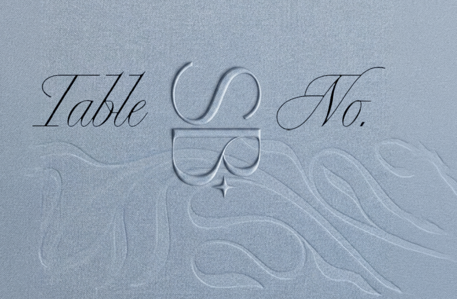 Table S No. typographic mark on a soft blue textured background with embossed wave details