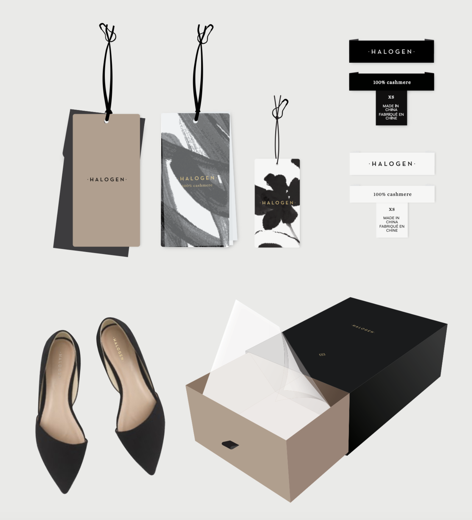 Halogen packaging, hangtags and product labels