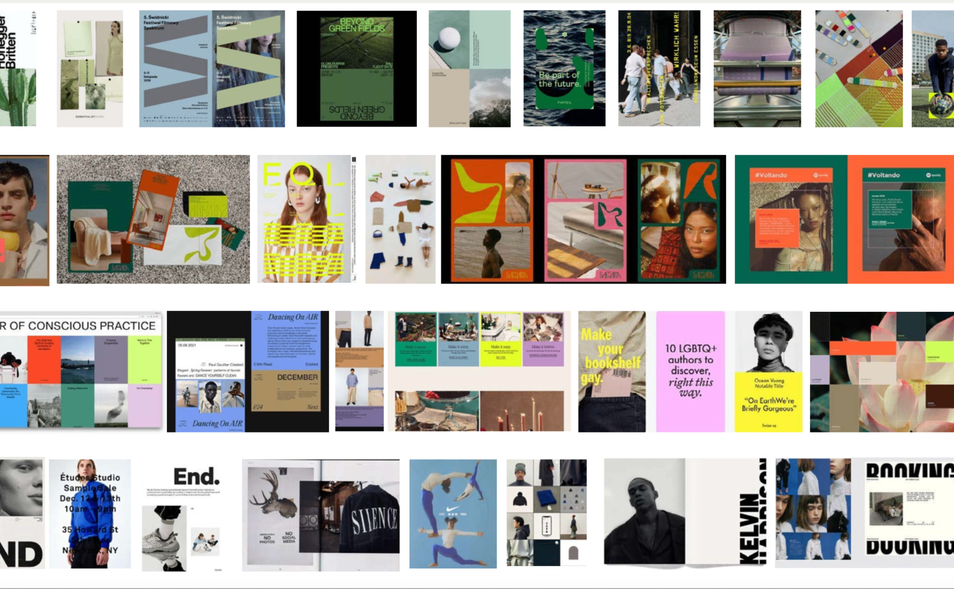 Editorial and poster references — typography, color blocks, layouts